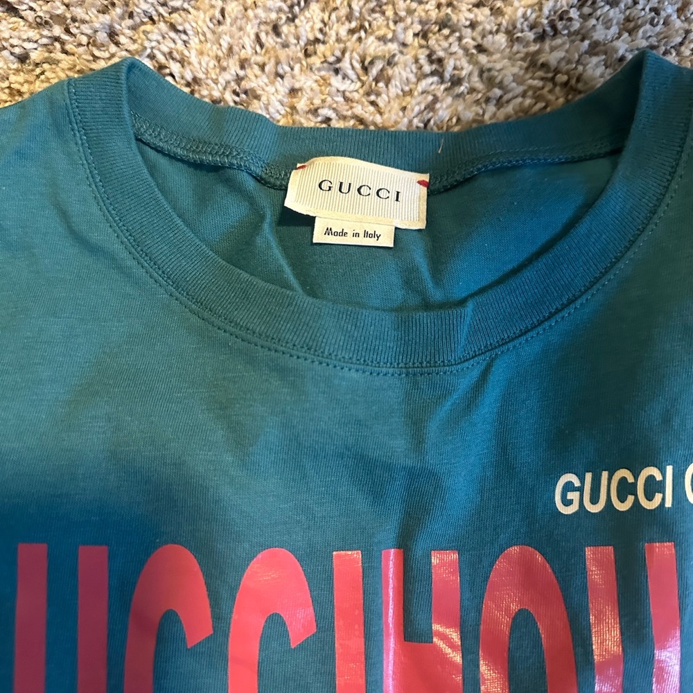 Gucci Teal Graphic Tee and Monogram Denim - Picture 2 of 7